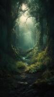 Glade in a cinematic magical forest. photo