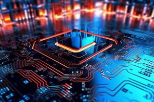 Digital technology circuit board as a futuristic and innovative background. photo