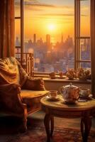 Glorious morning warm colors amazing cozy room photo