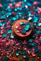 Teeny tiny tulle sparkles glam pink and turquoise hd wallpaper, in the style of light blue and yellow, vibrant academia, poured, dark bronze and teal, psychedelic. photo