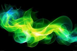 Drawn neon color green, Burning flame background material abstract hand. photo
