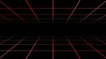 Red color moving grid and particles background video