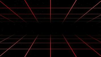 Red color moving grid and particles background video