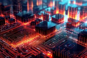 Digital technology circuit board as a futuristic and innovative background. photo