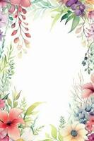 Blank empty white page with oil painting chic floral border, slightly edges.AI generative photo