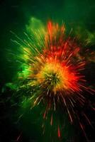 Green, red, yellow, firework, Independence Day Abstract Poster background, copyspace. photo