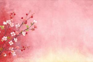 light pink background paper texture tiny petal flower painting in watercolor style. photo