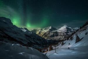 Aurora, Swiss Alps, star, snow, winter. photo