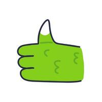 Thumbs up. The green hand of a crocodile or dinosaur in the thumb up. Vector isolated illustration.