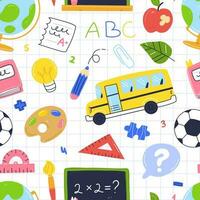 School seamless pattern with school objects. Vector illustration background