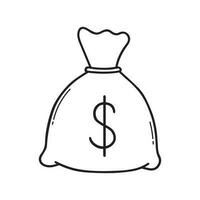 Money bag doodle. Dollar symbol in sketch style. Vector illustration isolated on white background.