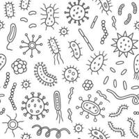 Seamless pattern of Bacteria and Viruses doodle. Microorganism in sketch style. Hand drawn vector illustration