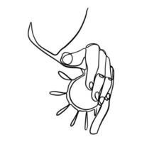 One continuous line drawing of a hand cream back with sun cream. Summer, sun and spf protection. vector