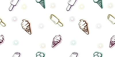 Seamless ice cream pattern drawn with one line and colorful pastel shadows, drawing labels, print on t-shirt, wallpaper of children's room, design, background. vector