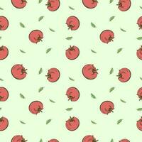 Seamless red green tomato pattern. Hand drawn fresh vegetables. Flat vector sketch background and contour line outline. Doodle wallpaper. Red and green print.