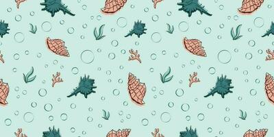 Seamless pattern with shells. Vector illustration. Sea clums seamless pattern. Tropical underwater world.