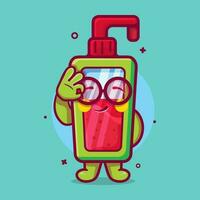 kawaii mano desinfectante botella personaje mascota con Okay firmar mano gesto aislado dibujos animados en plano estilo diseño vector