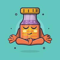 calm vaccine bottle character with yoga meditation pose isolated cartoon in flat style design vector