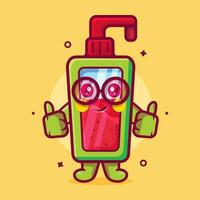 funny hand sanitizer bottle character mascot with thumb up hand gesture isolated cartoon in flat style design vector