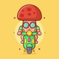 cool mushroom character mascot riding scooter motorcycle isolated cartoon in flat style design vector