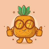 gracioso piña Fruta personaje con pulgar arriba mano gesto aislado dibujos animados en plano estilo diseño vector