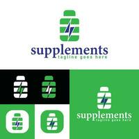 Simple supplements jar and energy logo. Creative concept, healthy life. Minimalistic Vector Illustration. Modern logotype.
