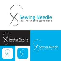 Sewing Needle Logo. Blue , black and White color. Vector Illustration. Abstract textile logo template.Textile Mark. Simple and minimal.