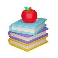 Red apple on stack of books 3d. png