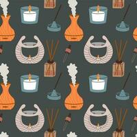 Seamless pattern of home incense, aroma diffuser. Aromatherapy. Flat vector illustration.