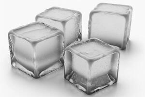 Transparent ice cube crystals isolated on white background. . photo