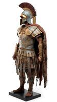 Ancient spartan trojan warrior in armor with weapons. White background, isolate. . photo