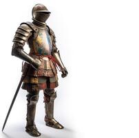 Warrior, British knight in armor, the best soldiers in the world. White background, isolate. . photo