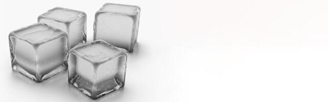 Transparent ice cube crystals isolated on white background. . photo