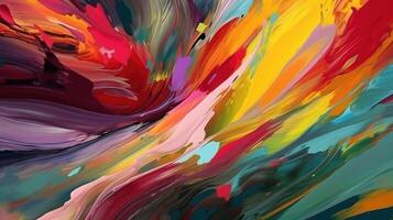 Abstract colorful brush strokes in oil on canvas, background. . photo
