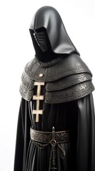 Medieval warrior templar in knight armor. White background, isolate. . photo