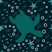 Seamless pattern with Sea Turtle on dark background vector