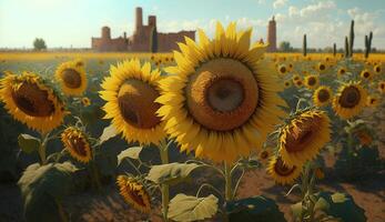 A field of mature sunflowers during the summer afternoon. . photo