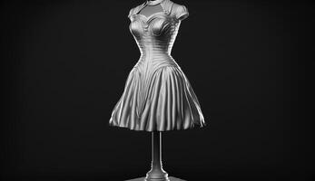 Female dress is dressed on a mannequin, black background isolate. . photo