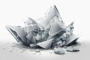 Shards of shiny glass and ice in flight, isolate, white background. . photo