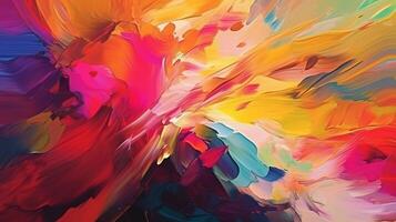 Abstract colorful brush strokes in oil on canvas, background. . photo