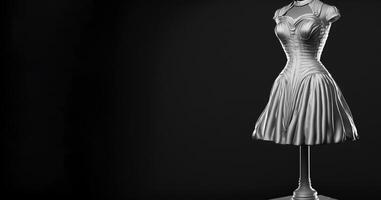 Female dress is dressed on a mannequin, black background isolate. . photo