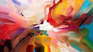 Abstract colorful brush strokes in oil on canvas, background. . photo