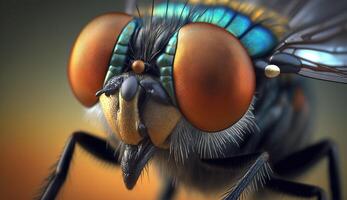 Insect fly close up, macro entomology. . photo