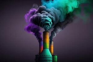 Ecology pollution, smoke from pipe on white background, graphic multi-colored isolate. . photo