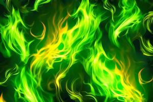 Drawn neon color green, Burning flame background material abstract hand. photo