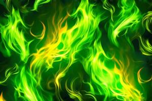 Drawn neon color green, Burning flame background material abstract hand. photo