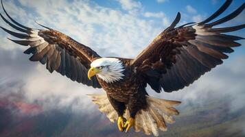 Photorealistic image of a majestic eagle soaring in the sky. photo