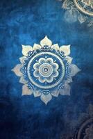 Indigo color background paper texture Rangoli pattern painting. photo