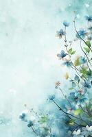 light blue background paper texture tiny petal flower painting in watercolor style. photo