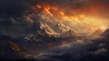 a mount everest, snow and magestic landscape. photo